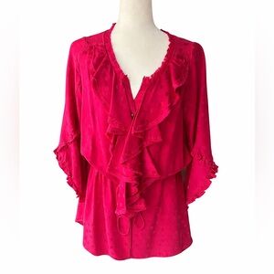 Rebecca Taylor Fuchsia Ruffled Dress 100% Silk